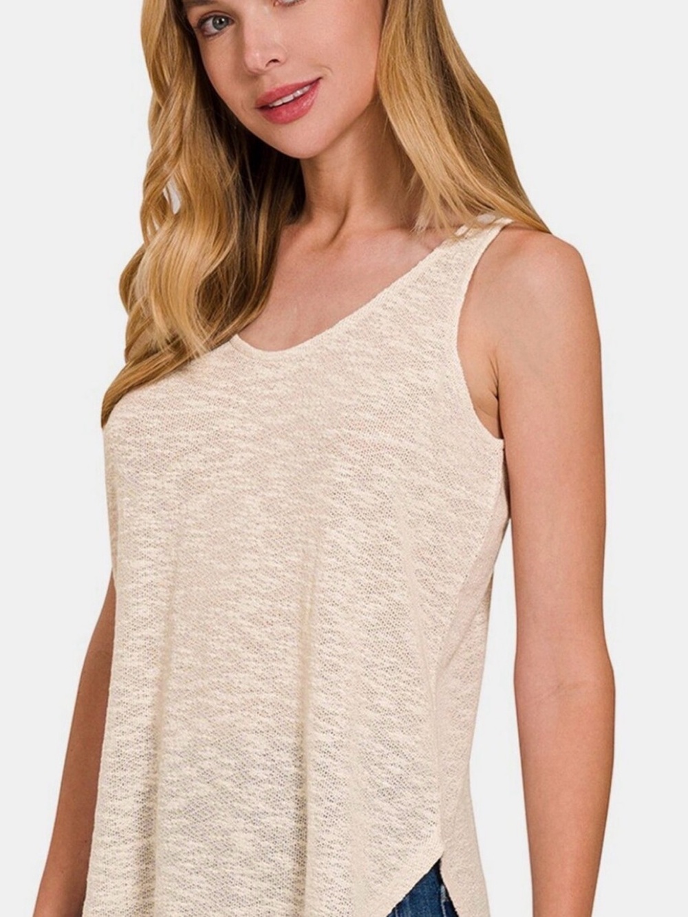 New Zenana Lightweight Cream Sleeveless Knit Tank Top Sand Beige S-L